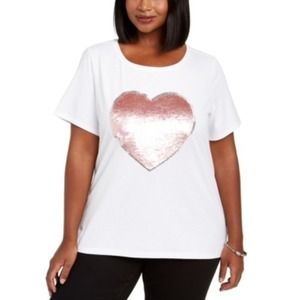 Inc Plus Size White Cotton Sequin Heart T-Shirt